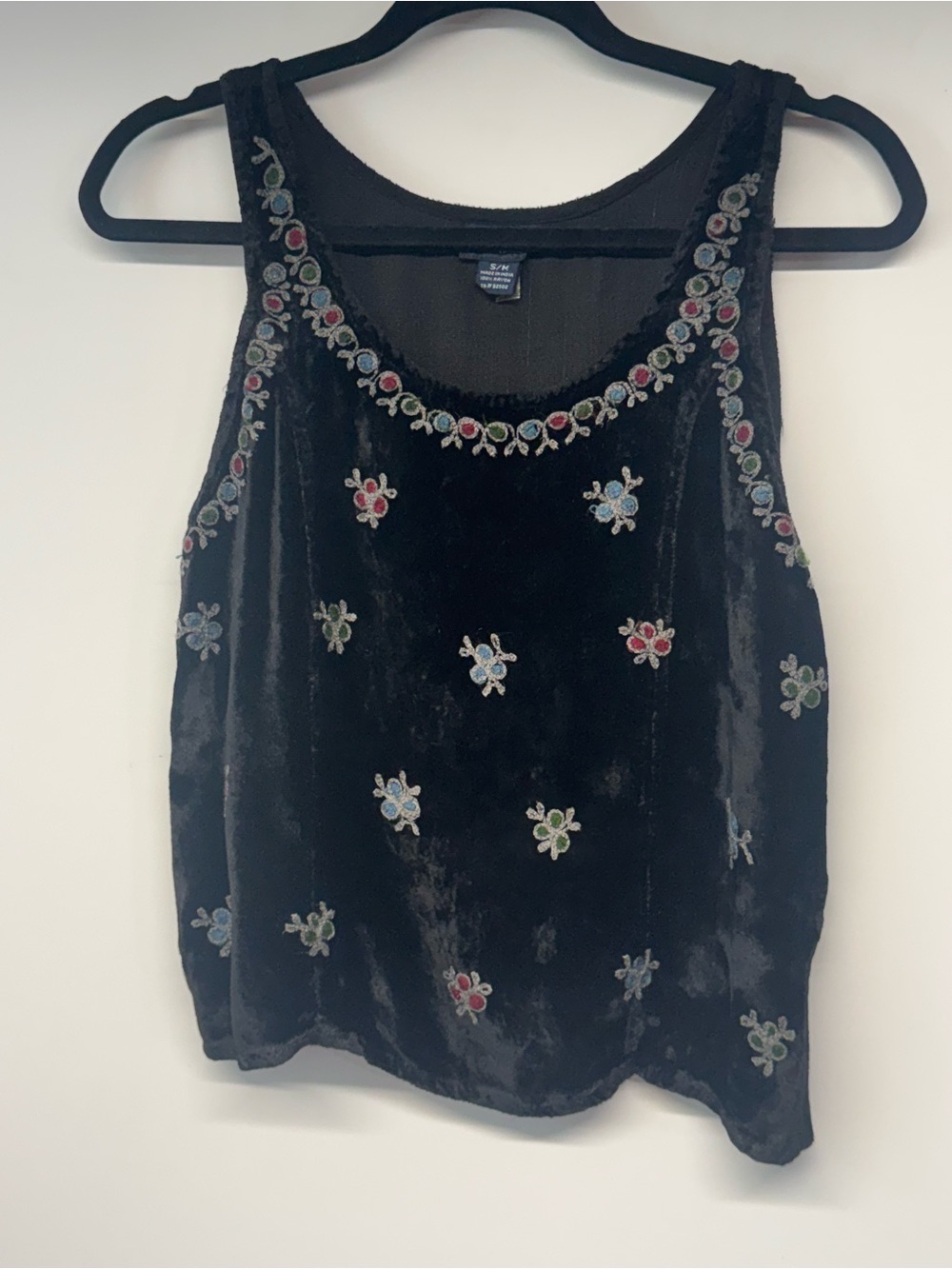 Sacred Threads Velvet Embroidered Tank Top - Black S/M